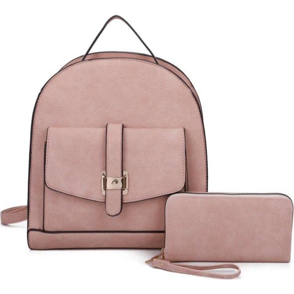 Women's Soft Pink Stylish Backpack & Wallet Set